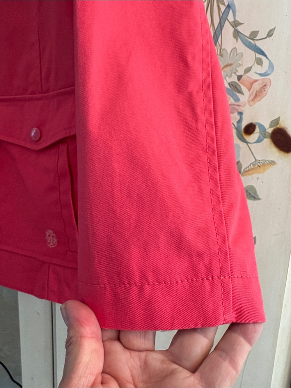 Talbots Rose Colored Hooded Cotton Swing Rain Jacket with Gingham Lining - Picture 6 of 11